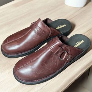 Clarks Burgundy Red Leather Patty Lorene Slip On Mule Clogs 11М